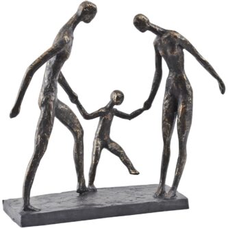 Antique Bronze Family Of Three Holding Hands Sculpture