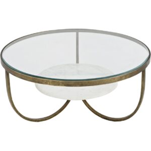 White Marble And Antique Gold Iron Coffee Table