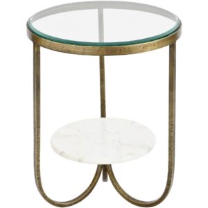 White Marble And Antique Gold Iron Side Table