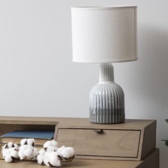 Grey Porcelain Lamp with Ribbed Detailing and White Shade, Small