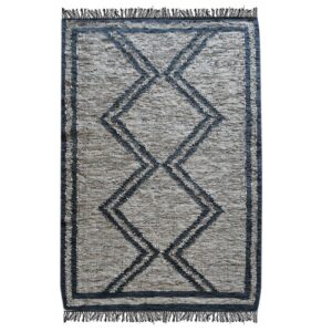 Hand Woven Pit Loom Beige & Charcoal Pattern 160x230cm Leather Rug