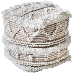 and Woven Pit Loom Natural & lvory Wool Pouffe
