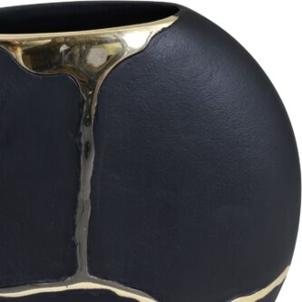 Black Aluminium Moon Vase on Base with Gold Lava Detail