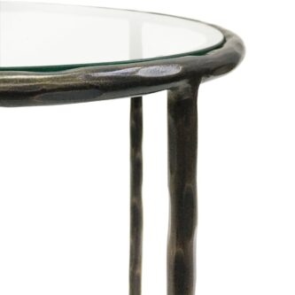 Hand Forged Side Table Dark Bronze Finish with Glass Top