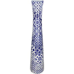 Tall Blue Tile Patterned Fine Earthenware Vase