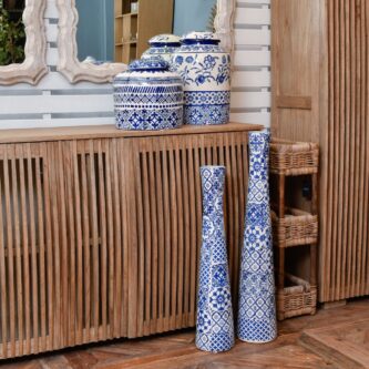 Tall Blue Tile Patterned Fine Earthenware Vase