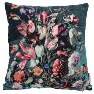 Velvet Bouquet of Bright Flowers Cushion