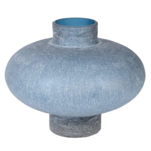 Squat Sandblasted Blue Glass Vase