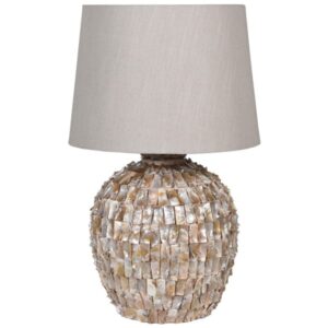 Pearl Effect Round Lamp with Linen Shade