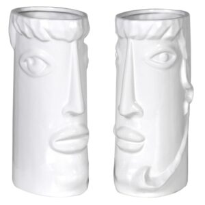 Set of 2 Faces White Ceramic Vases