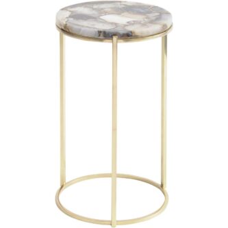 Agate Round Side Table on Brass Frame