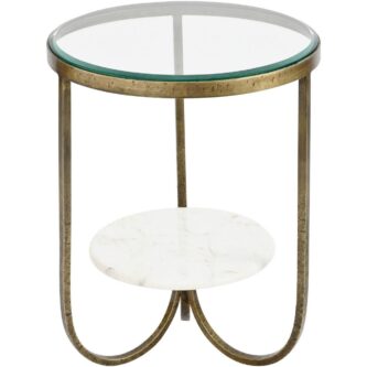 White Marble And Antique Gold Iron Side Table