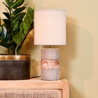 Concrete and Wood Table Lamp with Natural Shade