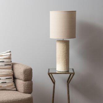 Tall Cream Textured Porcelain Table Lamp With Shade