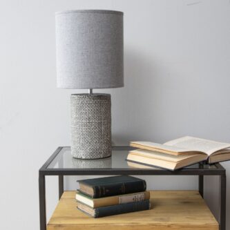 Small Grey Textured Porcelain Table Lamp With Shade