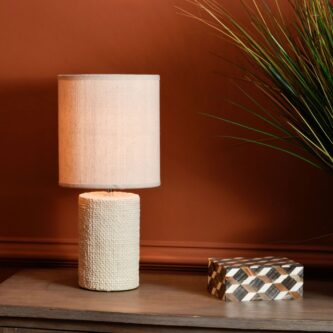 Small Cream Textured Porcelain Table Lamp With Shade