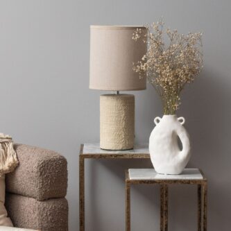 Small Cream Textured Porcelain Table Lamp With Shade