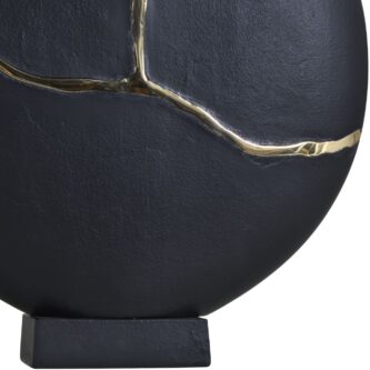 Black Aluminium Moon Vase on Base with Gold Lava Detail