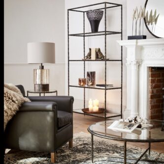 Hand Forged Shelving Unit Table Dark Bronze with Glass Shelves